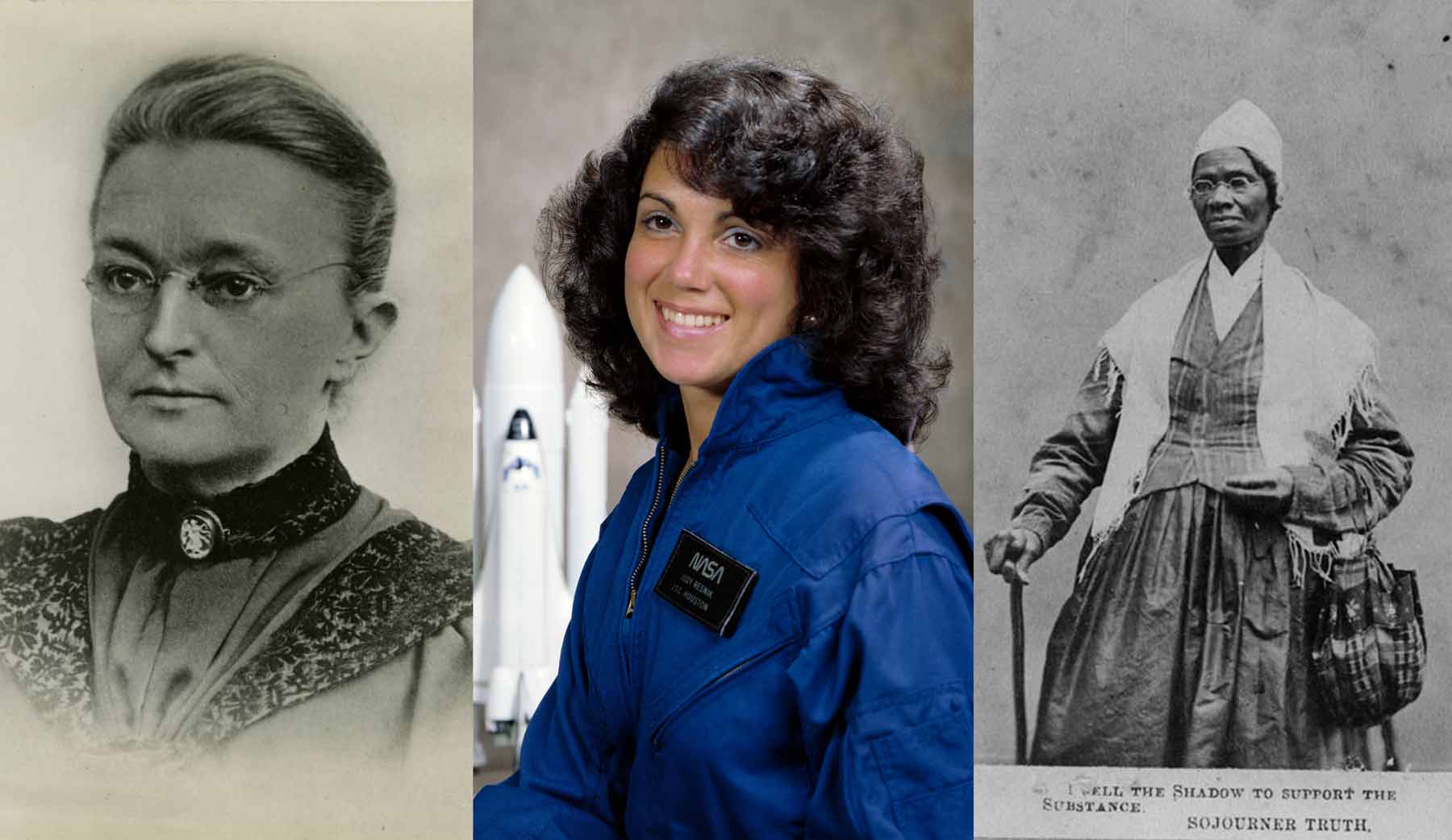 Pictured from left to right: Katharine Claypole, Judith Resnik, and Sojourner Truth.