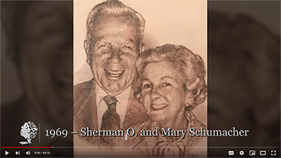 A sepia tone photo from 1969 of Sherman O. and March Schumacher
