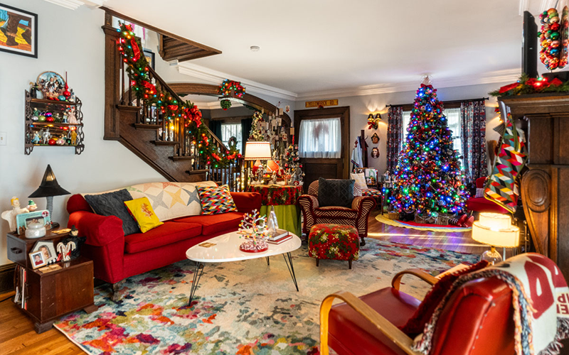 A colorful home featured on the 2024 Sugar Plum Tour of Holiday Homes