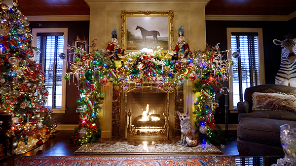A mantle decorated for the holiday season is on display as part of the Sugar Plum Tour.
