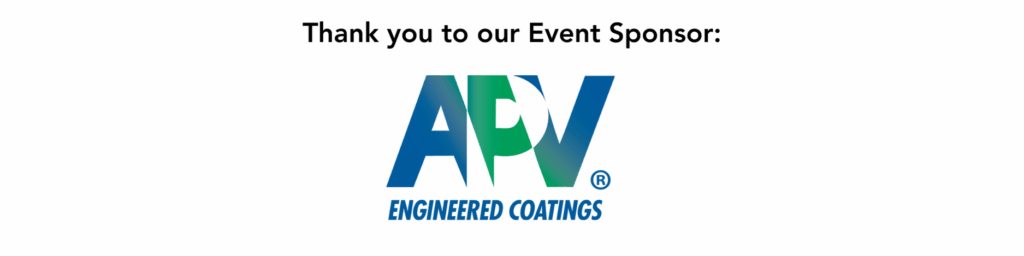 A graphic thanking APV Engineered Coatings for being an event sponsor.