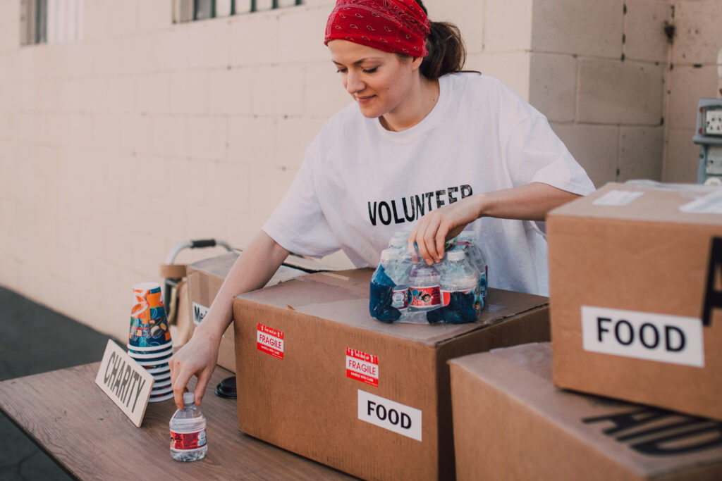 Volunteer sets out bottles of water