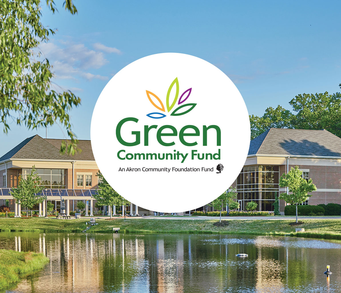 Green Community Fund logo over an photo of the Green Community Center.