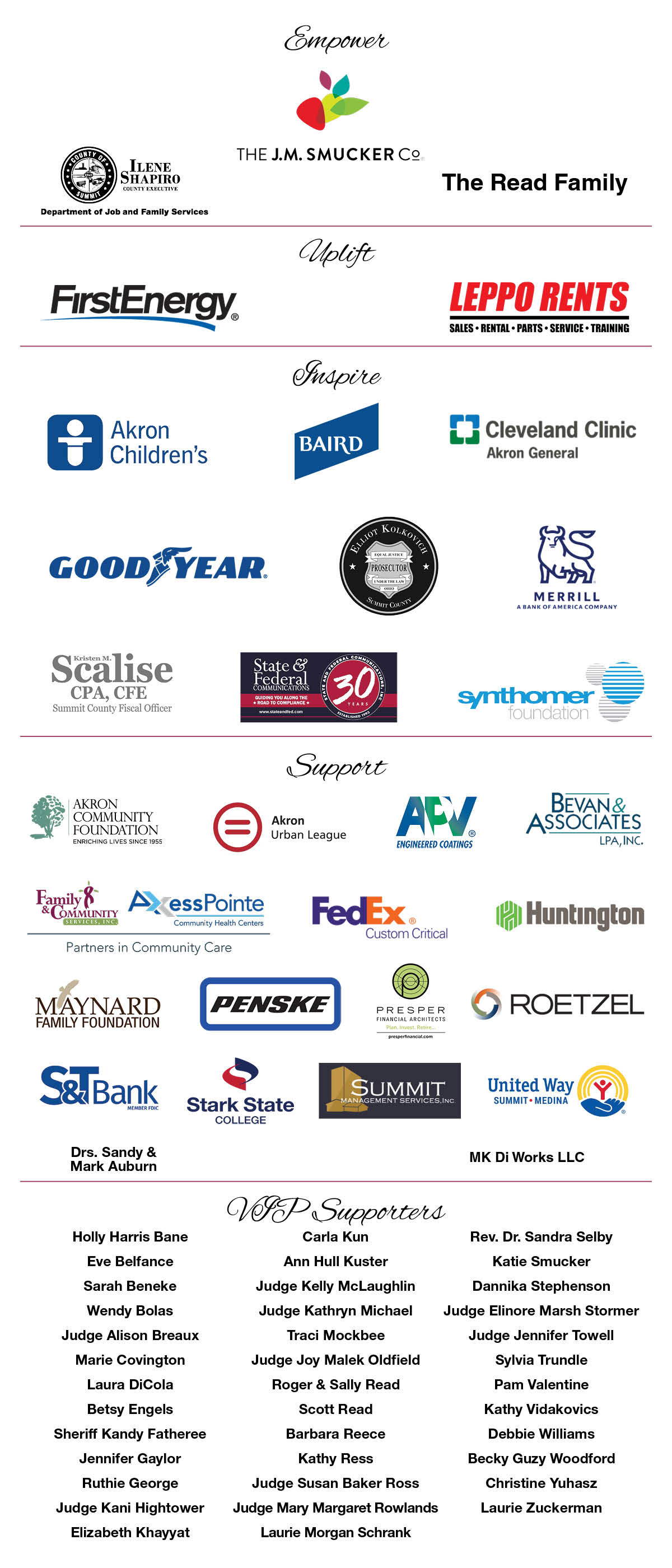 Collage of various company logos that are sponsoring the Women's Endowment Fund "For Women, Forever" event.